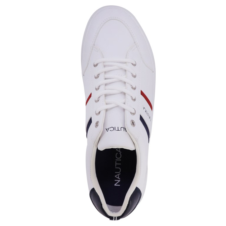 Nautica Perforated Logo Sneakers Heren Wit Lichtturkoois | kJPrForK