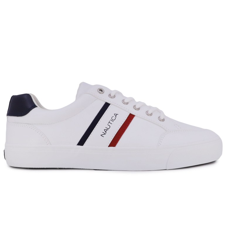 Nautica Perforated Logo Sneakers Heren Wit Lichtturkoois | kJPrForK