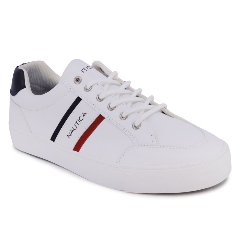 Nautica Perforated Logo Sneakers Heren Wit Lichtturkoois | kJPrForK