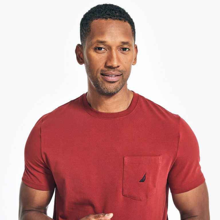 Nautica Performance Deck Pocket T-shirts Heren Rood | c7m5Ey3n