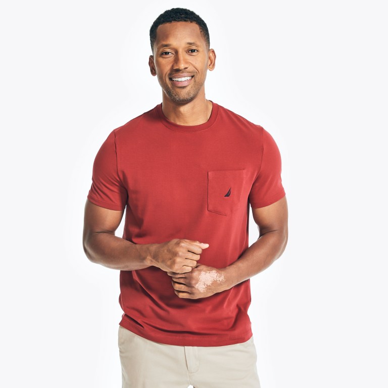 Nautica Performance Deck Pocket T-shirts Heren Rood | c7m5Ey3n