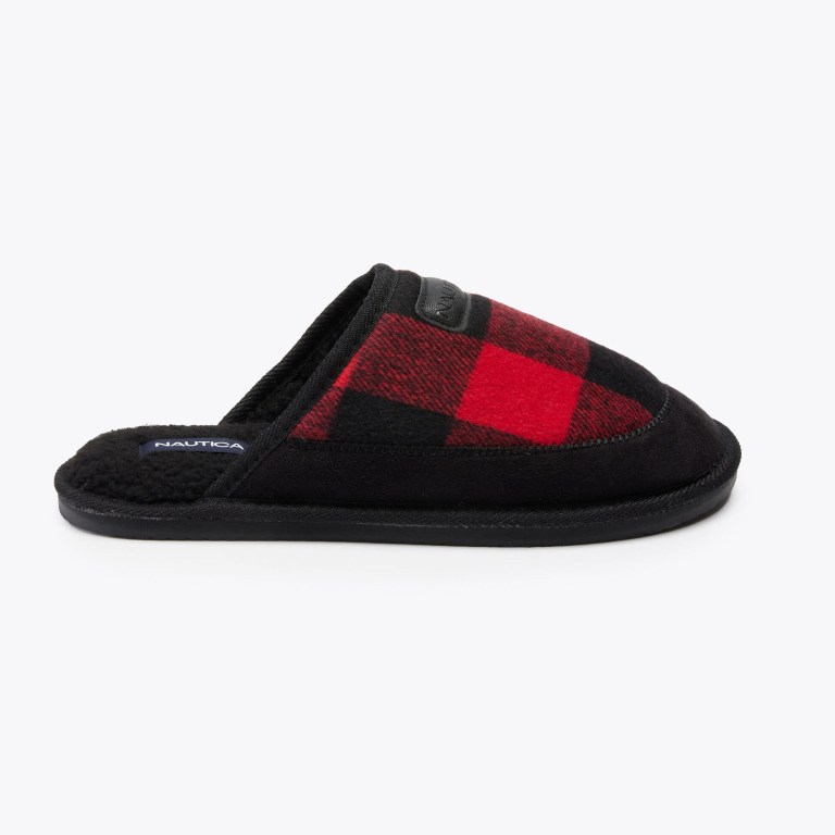 Nautica Plaid Faux-fur-lined Slippers Heren Zwart | JJhQfBTF