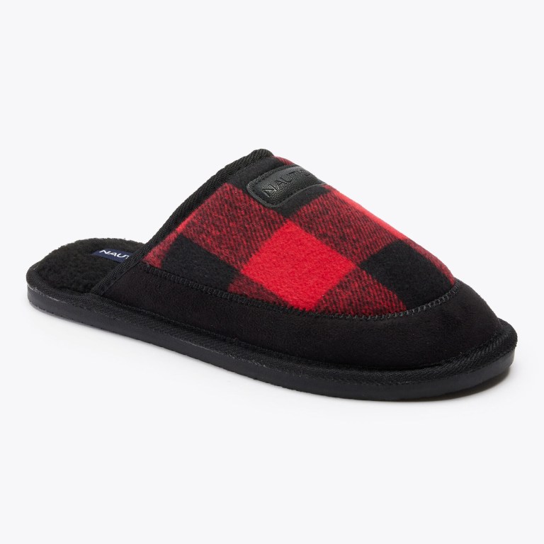 Nautica Plaid Faux-fur-lined Slippers Heren Zwart | JJhQfBTF