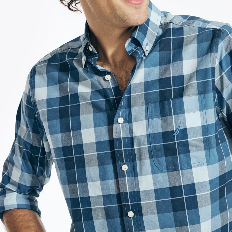 Nautica Plaid Overhemd Heren Blauw | ZEvpUuRp