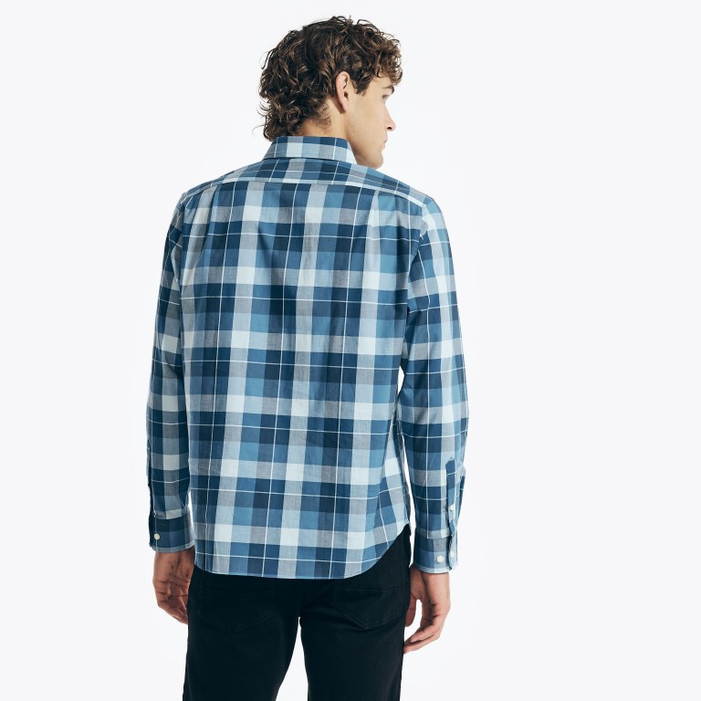 Nautica Plaid Overhemd Heren Blauw | ZEvpUuRp