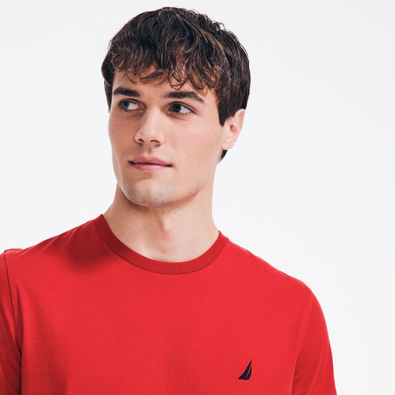 Nautica Premium Katoenen Crewneck T-shirts Heren Rood | qkcz0G4p