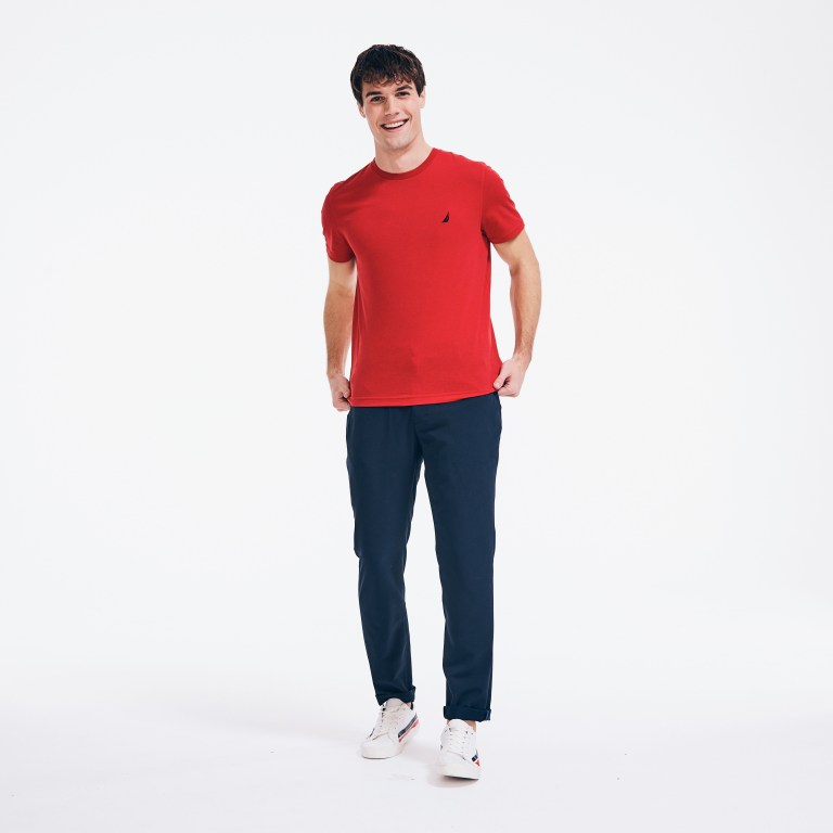 Nautica Premium Katoenen Crewneck T-shirts Heren Rood | qkcz0G4p