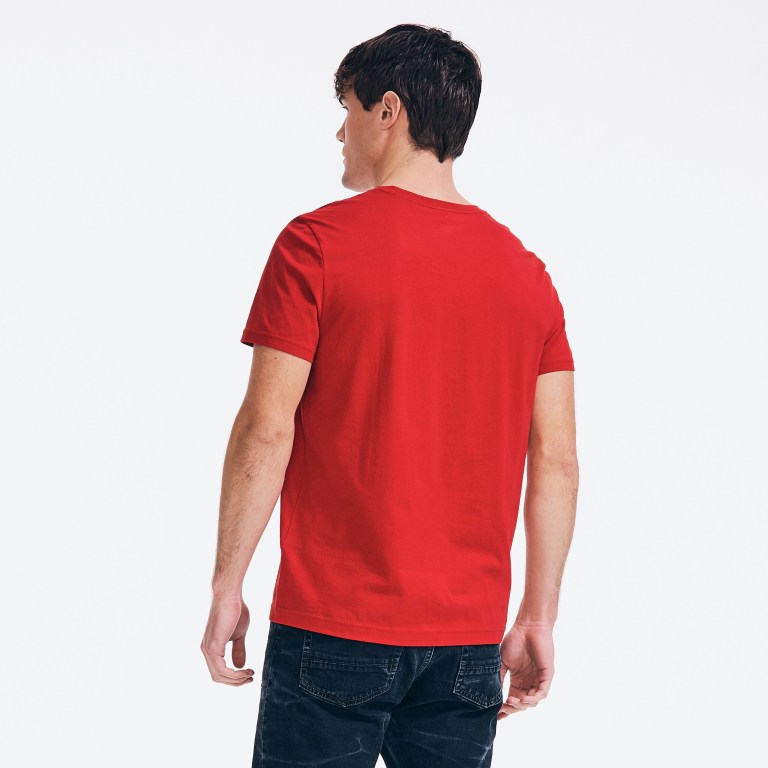 Nautica Premium Katoenen Crewneck T-shirts Heren Rood | qkcz0G4p