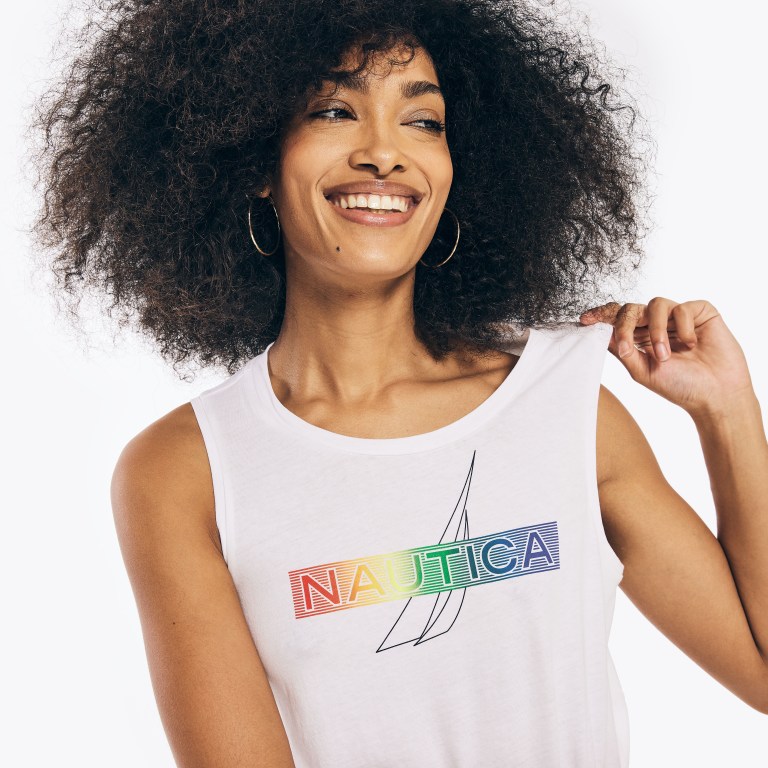 Nautica Pride Grafische Tank T-shirts Dames Wit | UByXpN5C