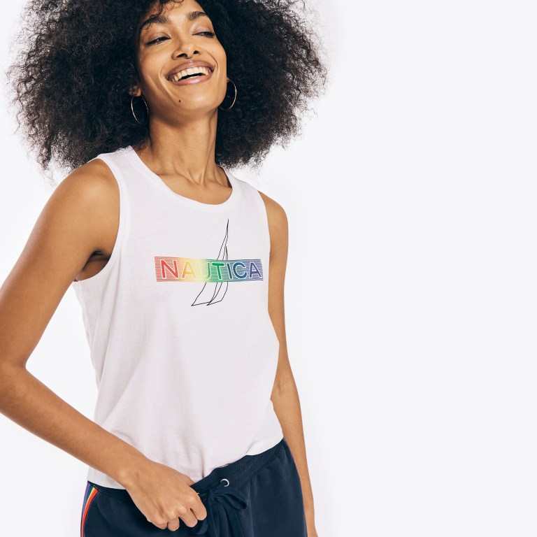 Nautica Pride Grafische Tank T-shirts Dames Wit | UByXpN5C