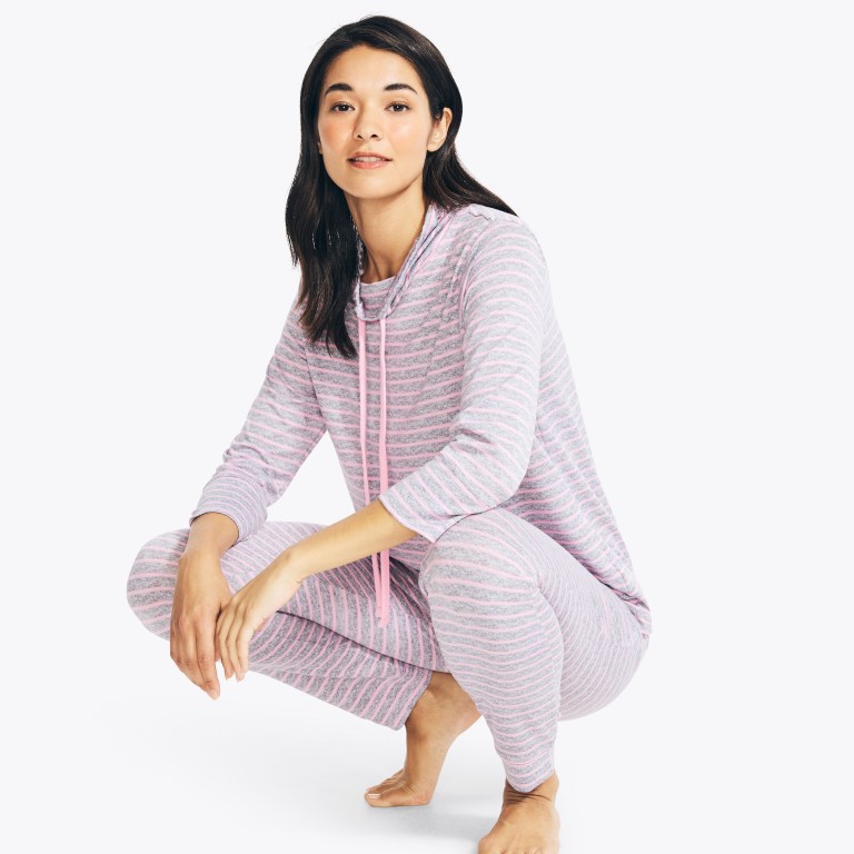 Nautica Quarter-sleeve Striped Jogger Sleep Set Sleepwear Dames Grijs | HI2U2paL