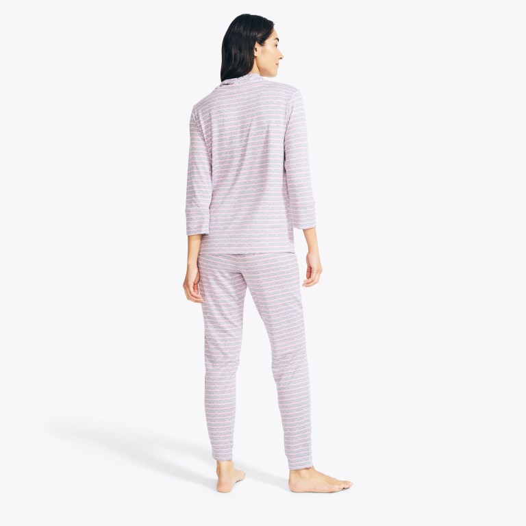 Nautica Quarter-sleeve Striped Jogger Sleep Set Sleepwear Dames Grijs | HI2U2paL