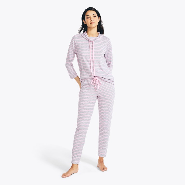 Nautica Quarter-sleeve Striped Jogger Sleep Set Sleepwear Dames Grijs | HI2U2paL