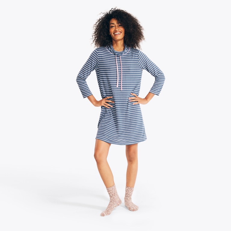 Nautica Quarter-sleeve Striped Sleep Lounger Sleepwear Dames Blauw | TQbAXWI4