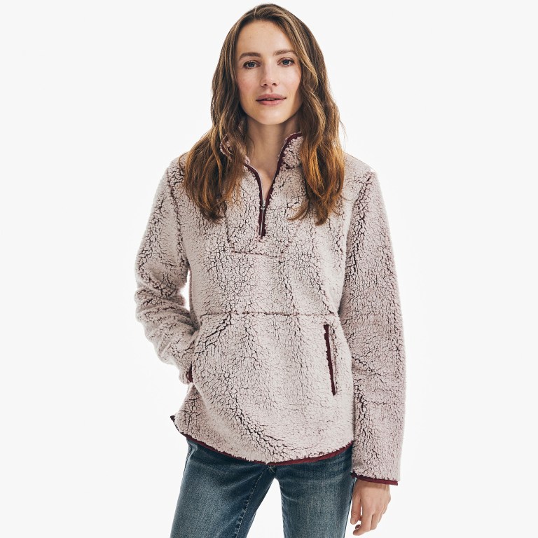 Nautica Quarter-zip Sherpa Fleece Jassen Dames Roze | 0mwtQqye