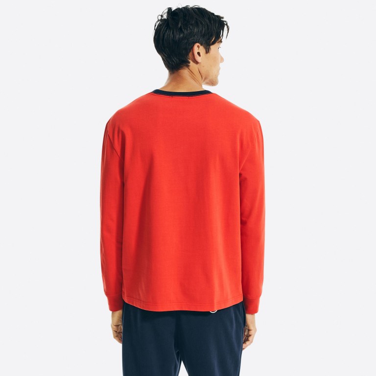 Nautica Reissue Chest-stripe Long Sleeve T-shirts Heren Koningsblauw Bordeaux | ccWcCRO3