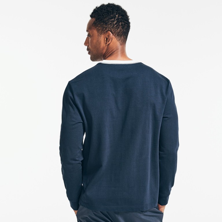 Nautica Reissue Chest-stripe Long Sleeve T-shirts Heren Donkerblauw | j0ucAKb6