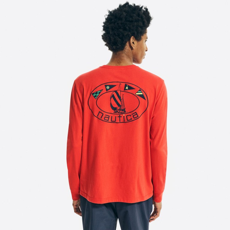 Nautica Reissue Sustainably Crafted Grafische Long-sleeve T-shirts Heren Koningsblauw Bordeaux | LirEqOyH