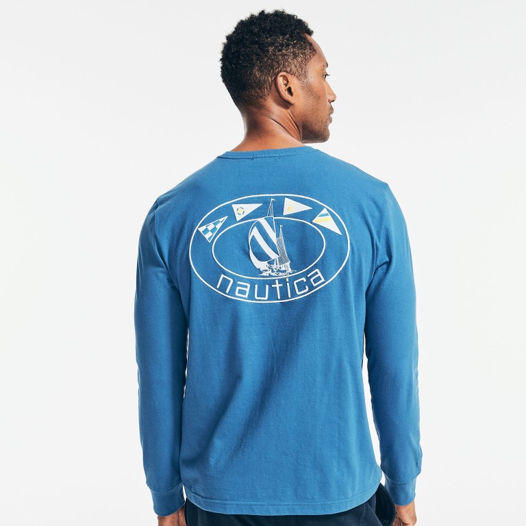 Nautica Reissue Sustainably Crafted Grafische Long-sleeve T-shirts Heren Blauw | XqUIp2I5