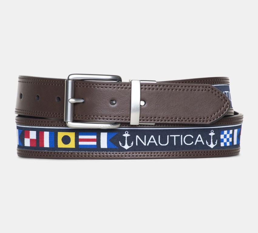 Nautica Reversible Flag Riemen Heren Bruin Grijs | ihSA9zsz