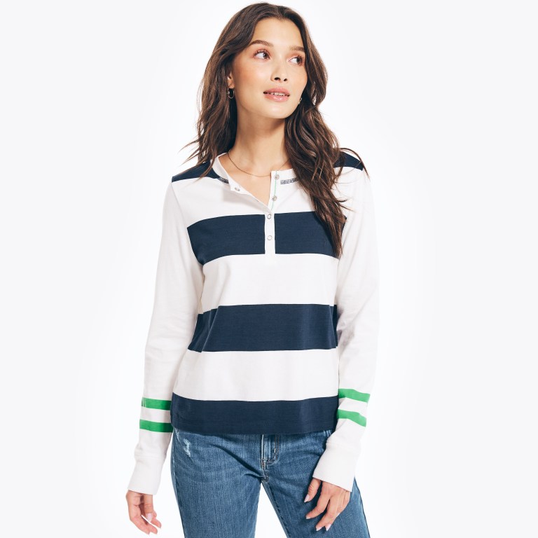 Nautica Rugby Striped Henley Topjes Dames Blauw | xr008aXP