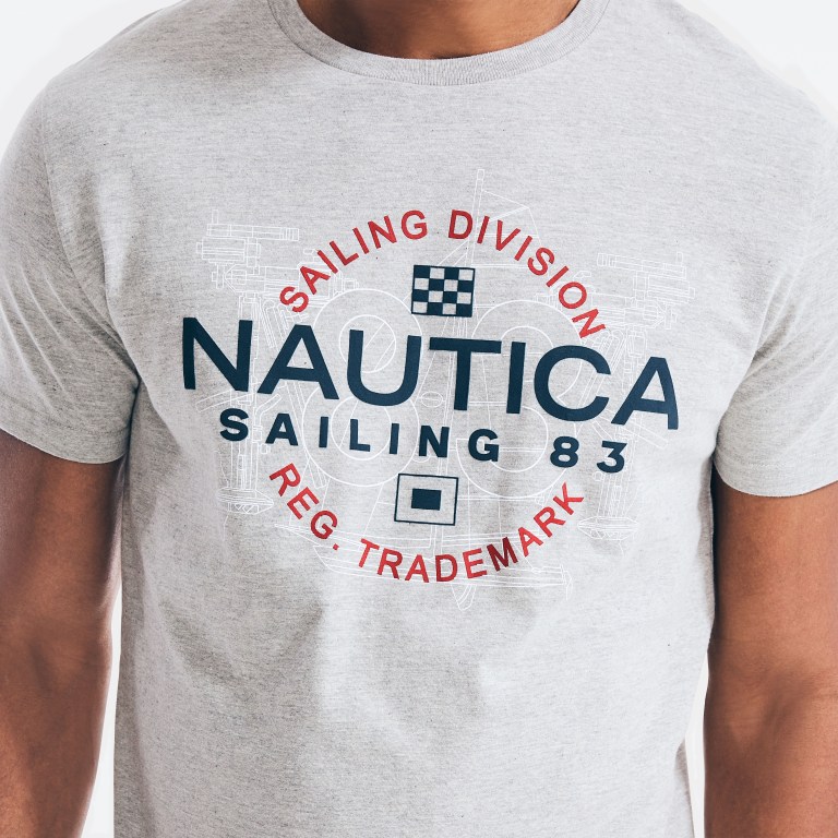 Nautica Sailing Division Grafische T-shirts Heren Grijs | A6TDjWK1