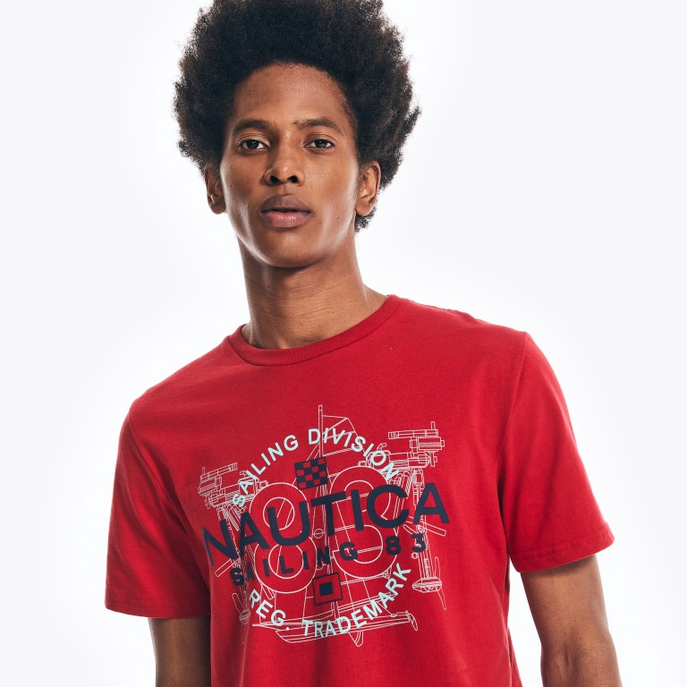 Nautica Sailing Division Grafische T-shirts Heren Rood | rHawJdLq