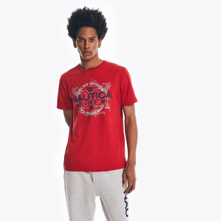 Nautica Sailing Division Grafische T-shirts Heren Rood | rHawJdLq