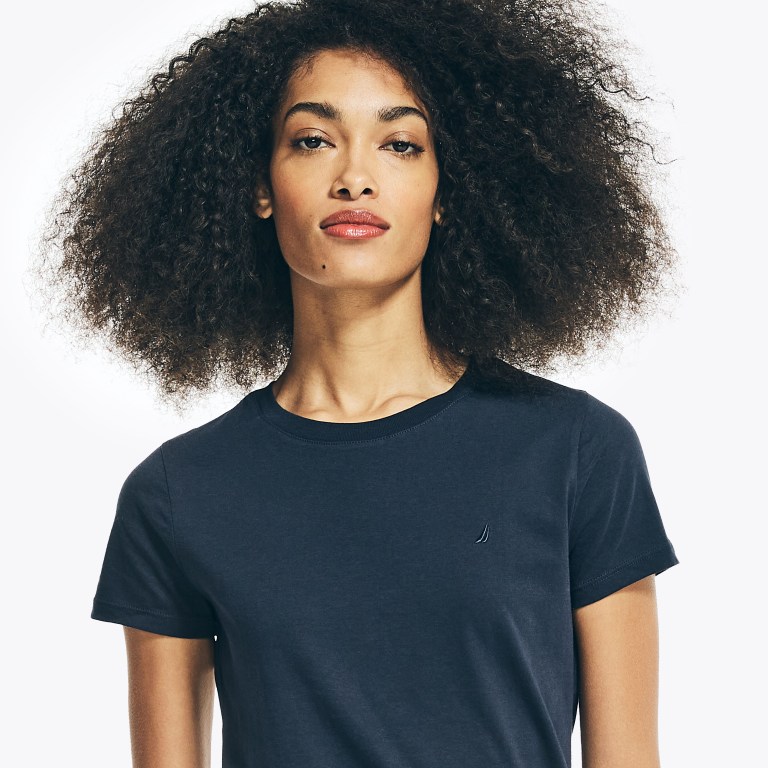 Nautica Solid Crewneck T-shirts Dames Blauw | 3oSOvxHK