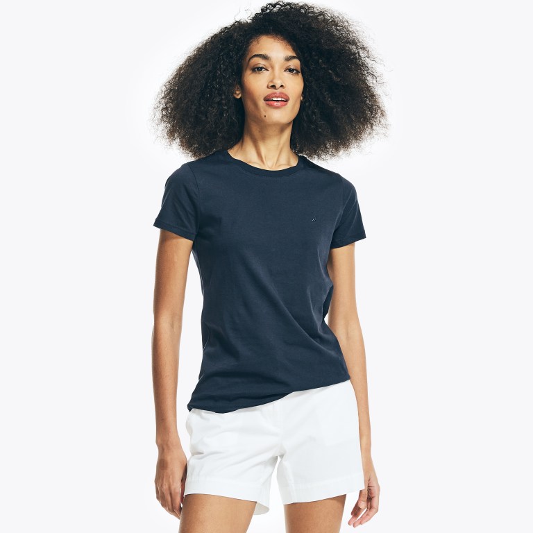 Nautica Solid Crewneck T-shirts Dames Blauw | 3oSOvxHK