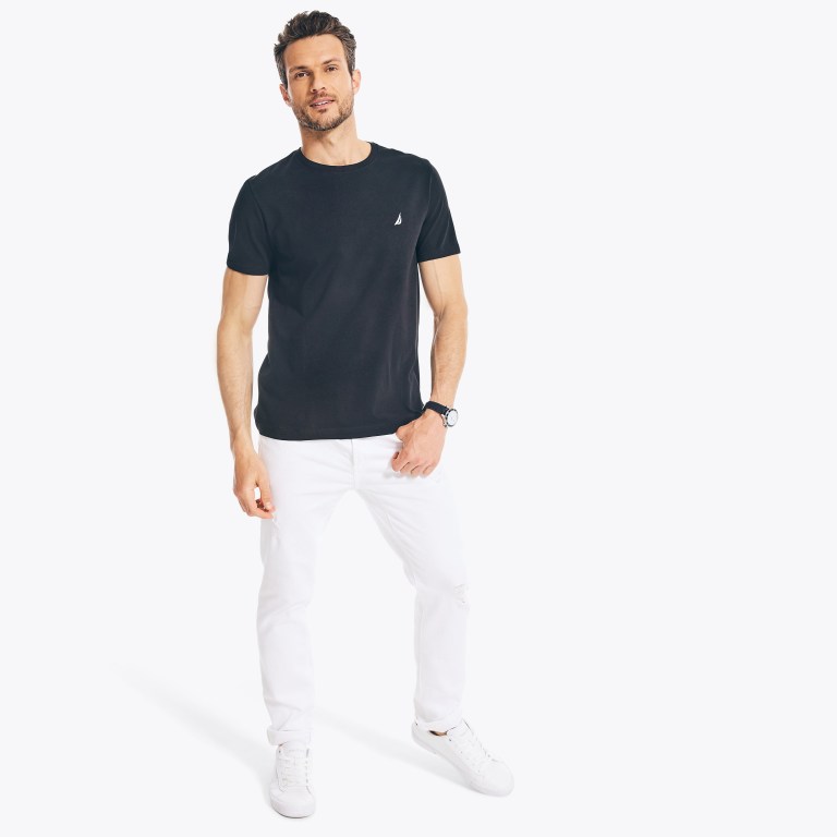 Nautica Solid Crewneck T-shirts Heren Zwart | CM7wKZlc