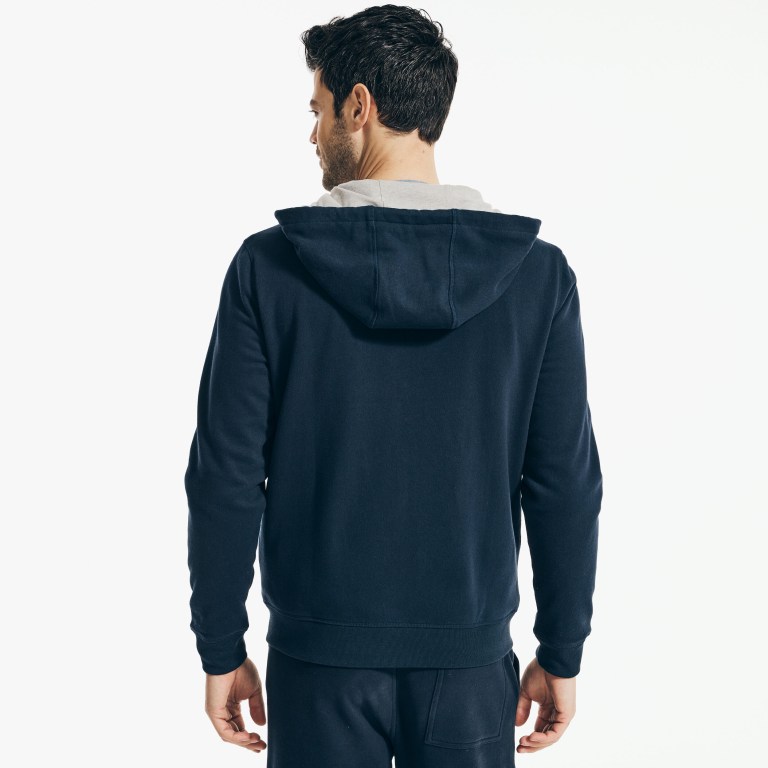 Nautica Solid Full-zip Hoodie Sweatshirts Heren Donkerblauw | 4Dr9DQmw