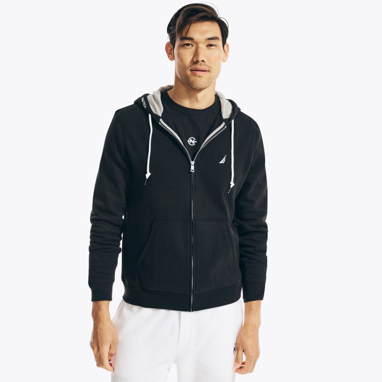 Nautica Solid Full-zip Hoodie Sweatshirts Heren Zwart | RBQtrLev