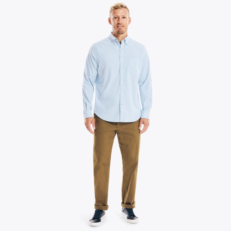 Nautica Solid Oxford Overhemd Heren Blauw | 47xl3jtC