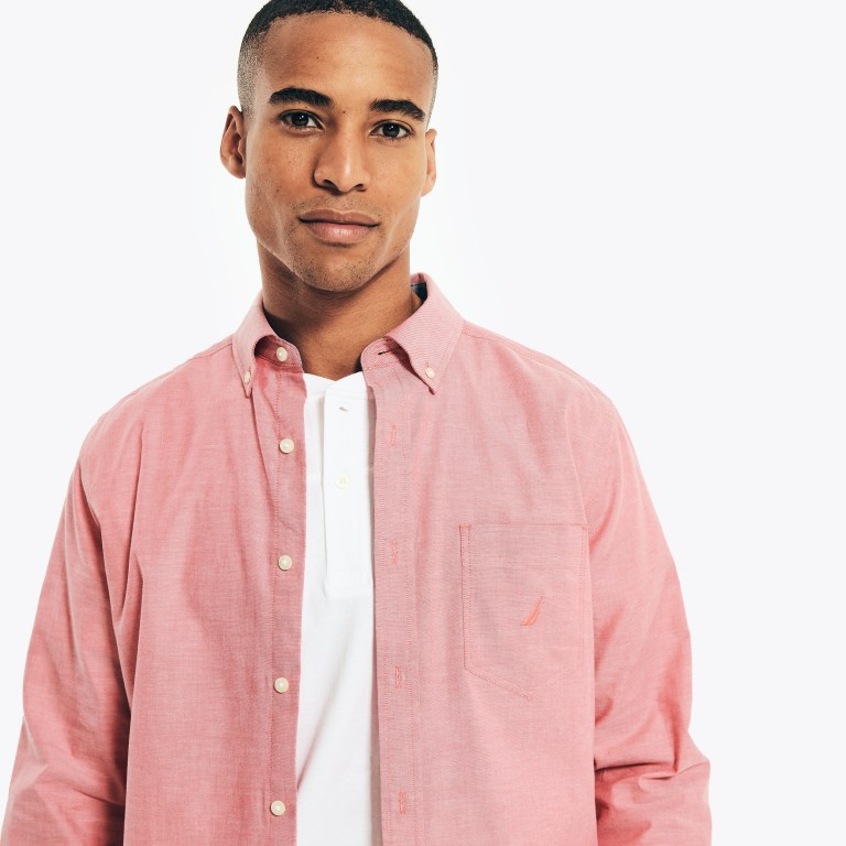 Nautica Solid Oxford Overhemd Heren Rood | 0wVknBGt