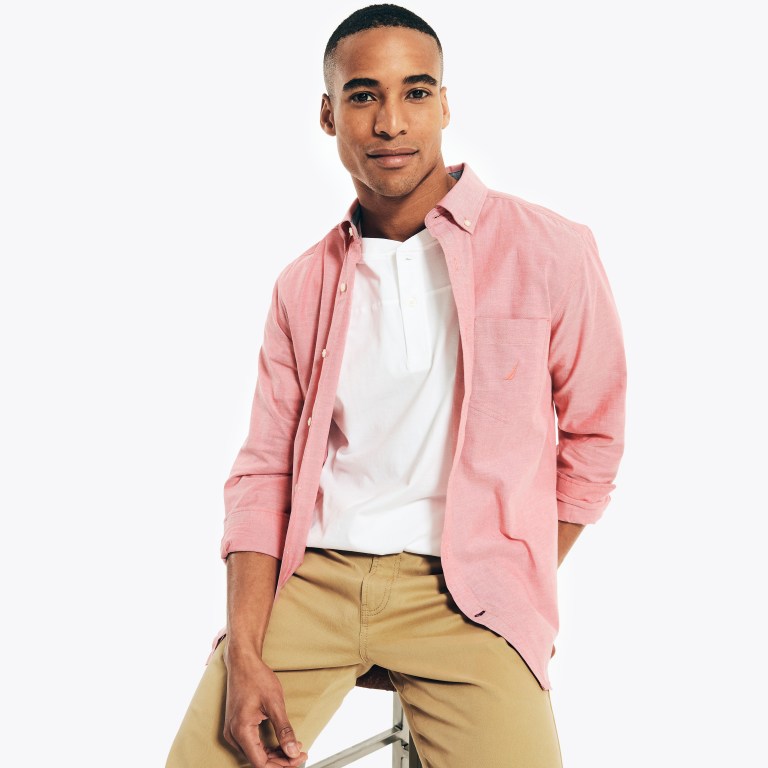 Nautica Solid Oxford Overhemd Heren Rood | 0wVknBGt