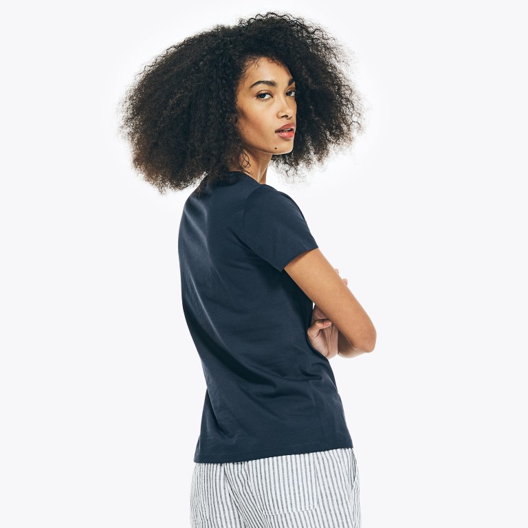 Nautica Solid V-neck T-shirts Dames Blauw | 4wZpcKy2