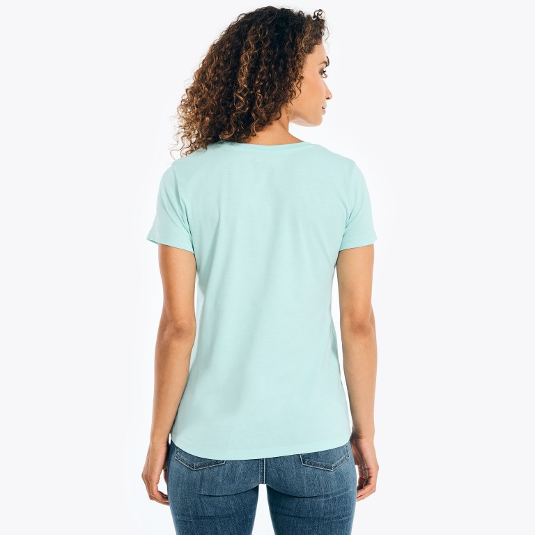 Nautica Solid V-neck T-shirts Dames Blauw | ybsHSCJS