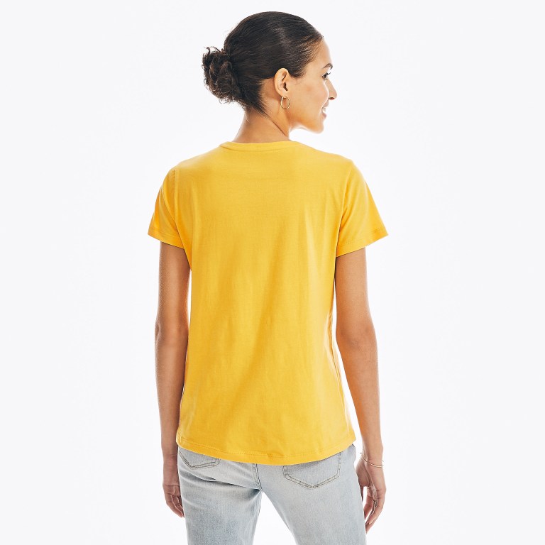 Nautica Solid V-neck T-shirts Dames Geel | STOmURUS