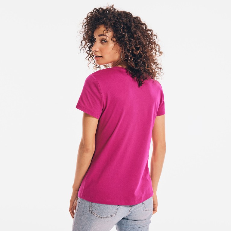 Nautica Solid V-neck T-shirts Dames Gekleurd Roze | 85S0Aiep