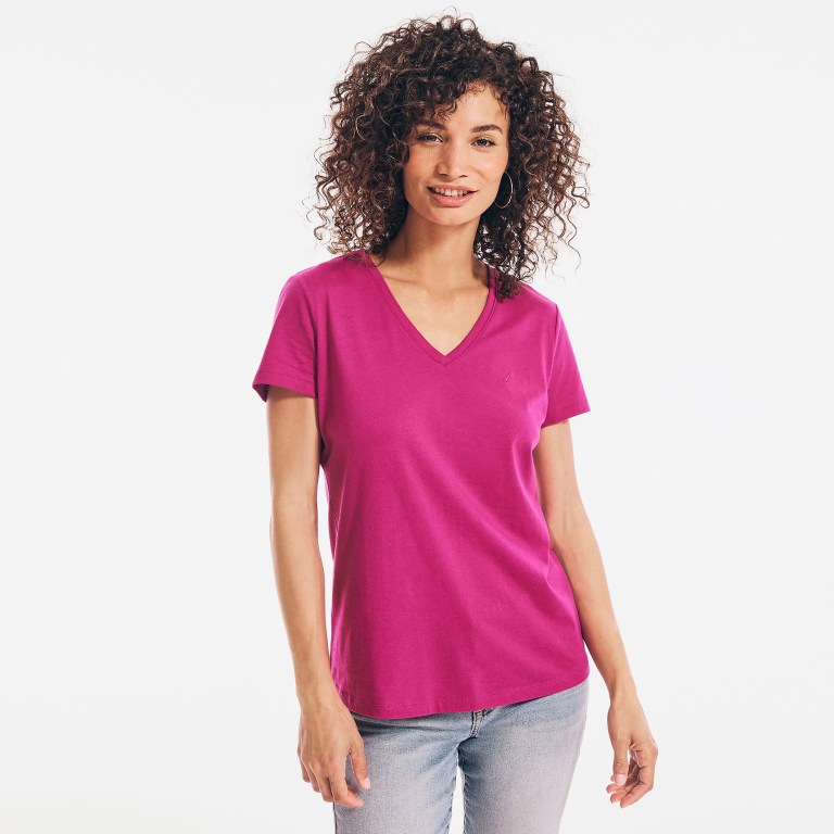 Nautica Solid V-neck T-shirts Dames Gekleurd Roze | 85S0Aiep