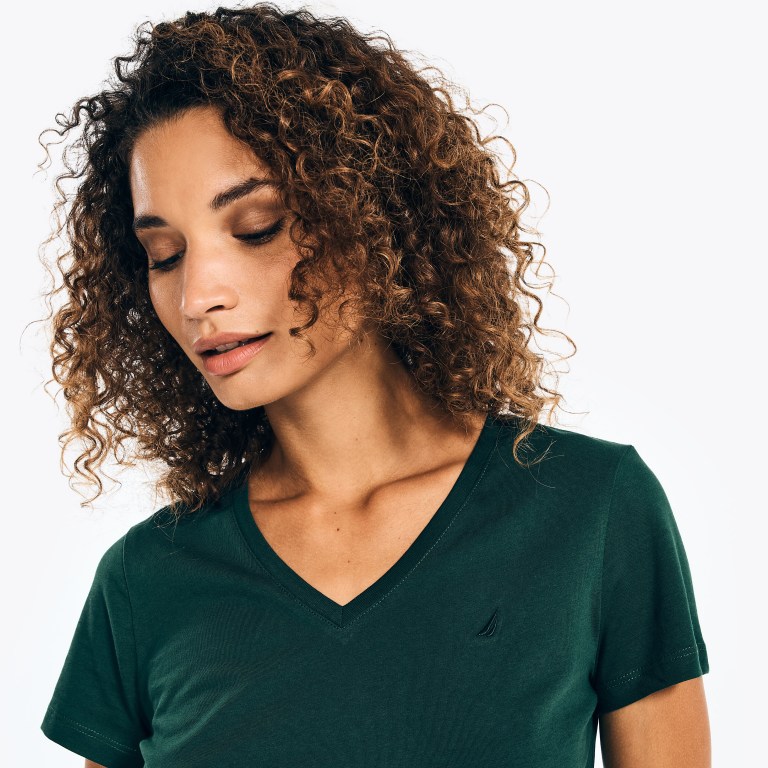 Nautica Solid V-neck T-shirts Dames Groen | 4u2iHo5d