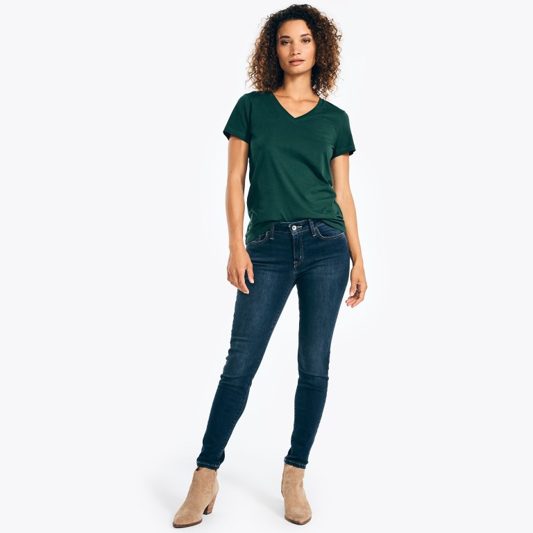 Nautica Solid V-neck T-shirts Dames Groen | 4u2iHo5d