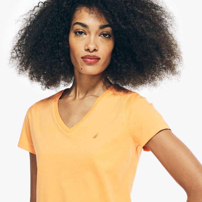 Nautica Solid V-neck T-shirts Dames Koraal | S0Fm7l5C