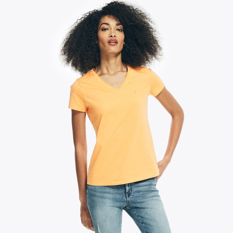 Nautica Solid V-neck T-shirts Dames Koraal | S0Fm7l5C