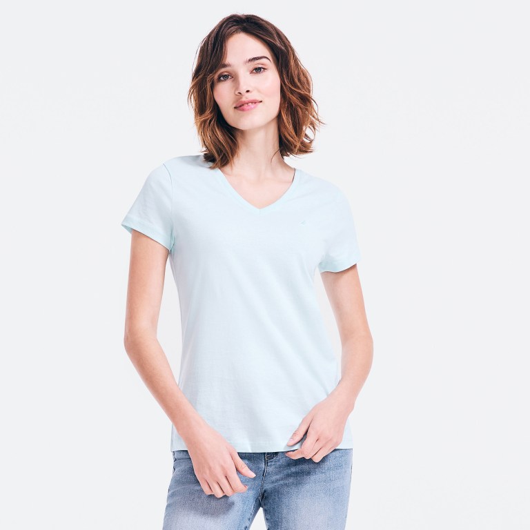 Nautica Solid V-neck T-shirts Dames Lichtturquoise | q6FN6aPz