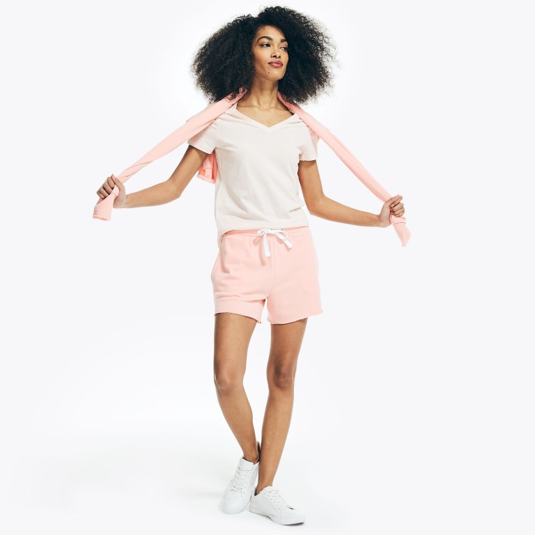 Nautica Solid V-neck T-shirts Dames Roze | 3PHOJfle