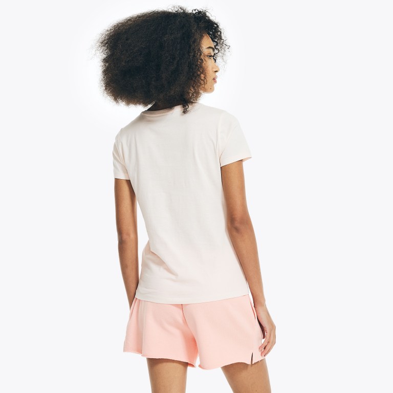 Nautica Solid V-neck T-shirts Dames Roze | 3PHOJfle