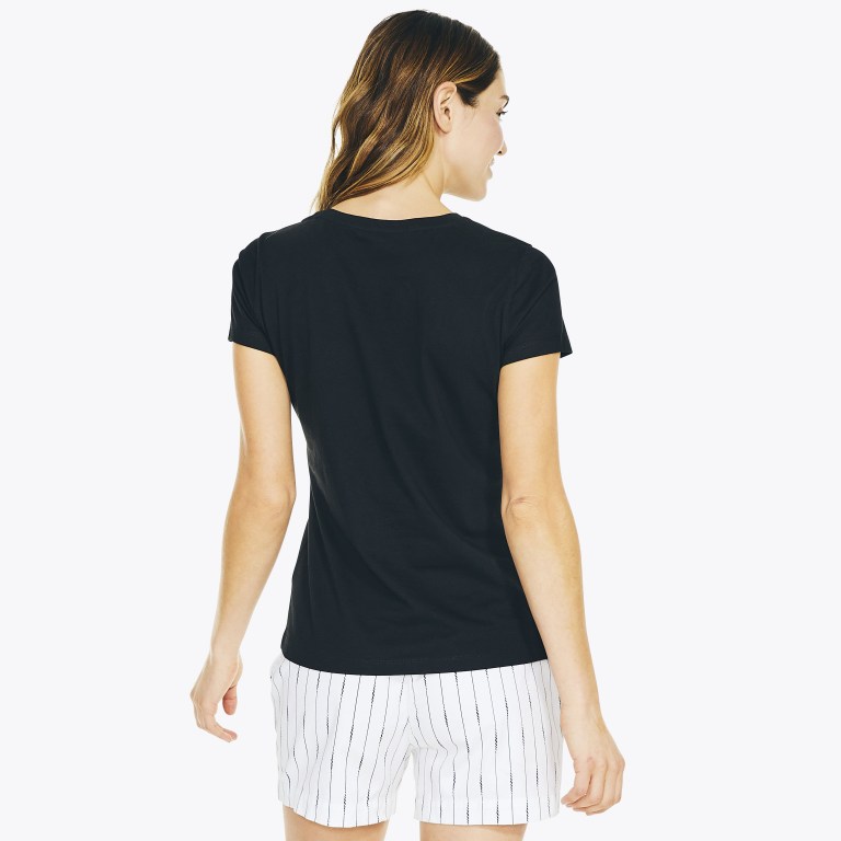 Nautica Solid V-neck T-shirts Dames Zwart | yGJnIajZ