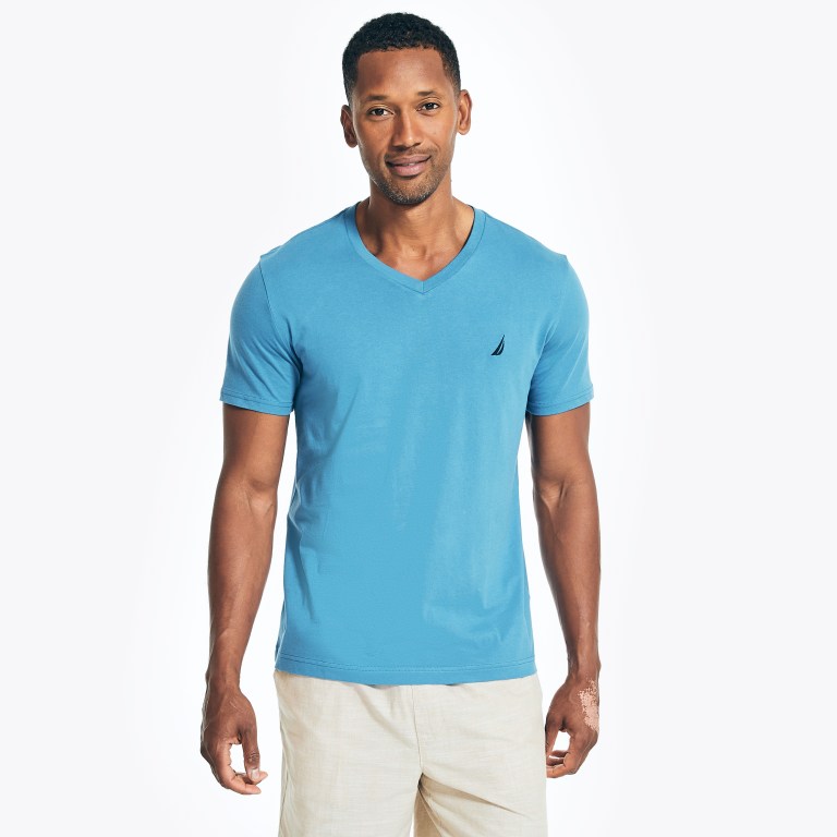 Nautica Solid V-neck T-shirts Heren Blauw | SQeSinW5